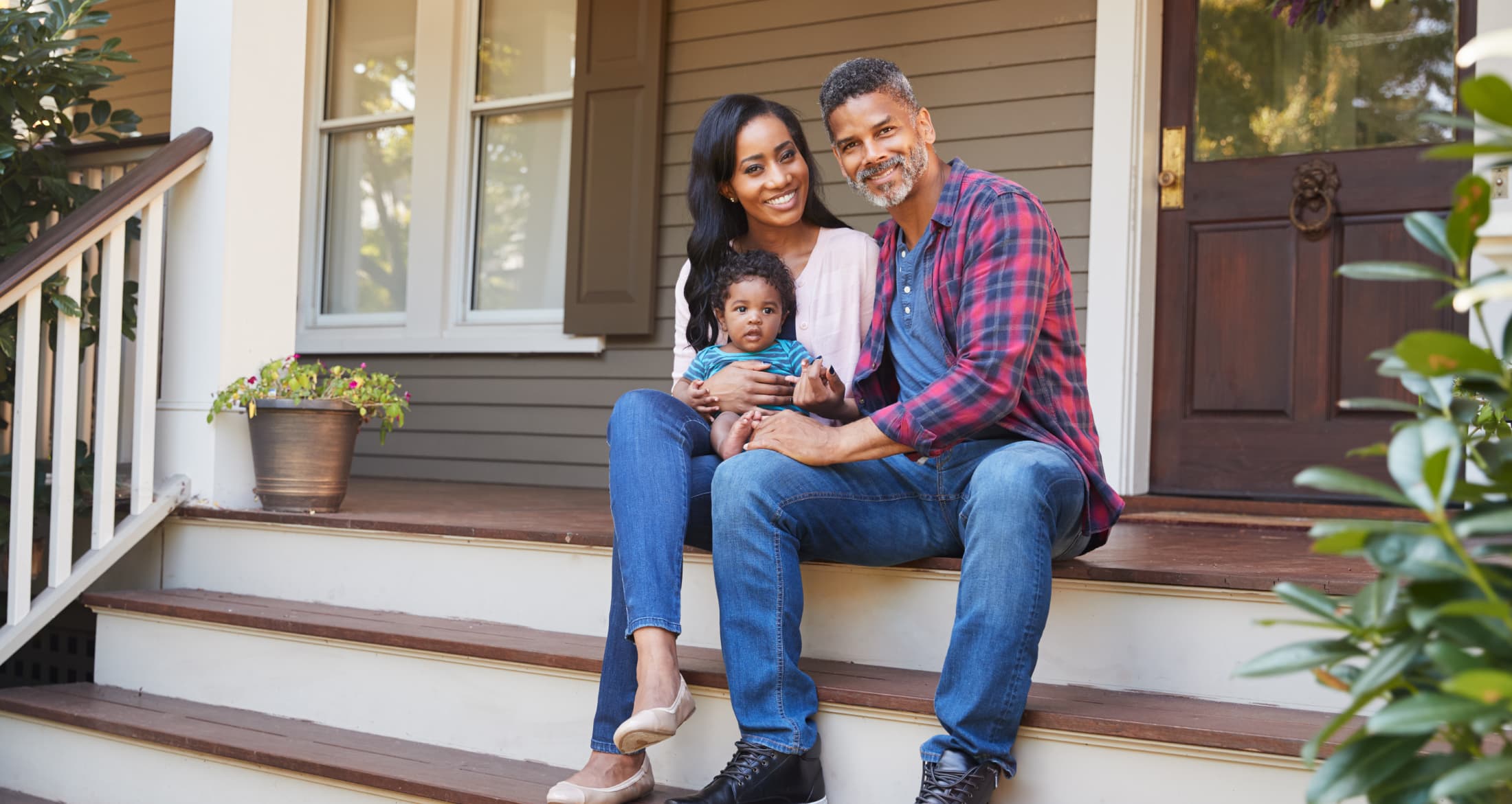 young african american family on porch